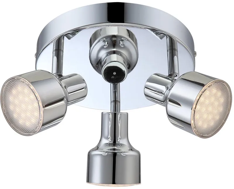 Plafondspot 3 vlammen ronde plafondlamp spots LED 3 spots, metaal chroom, 3x LED 4W 250Lm warm wit, DxH 20x14 cm von Globo in Silber – Produktfoto