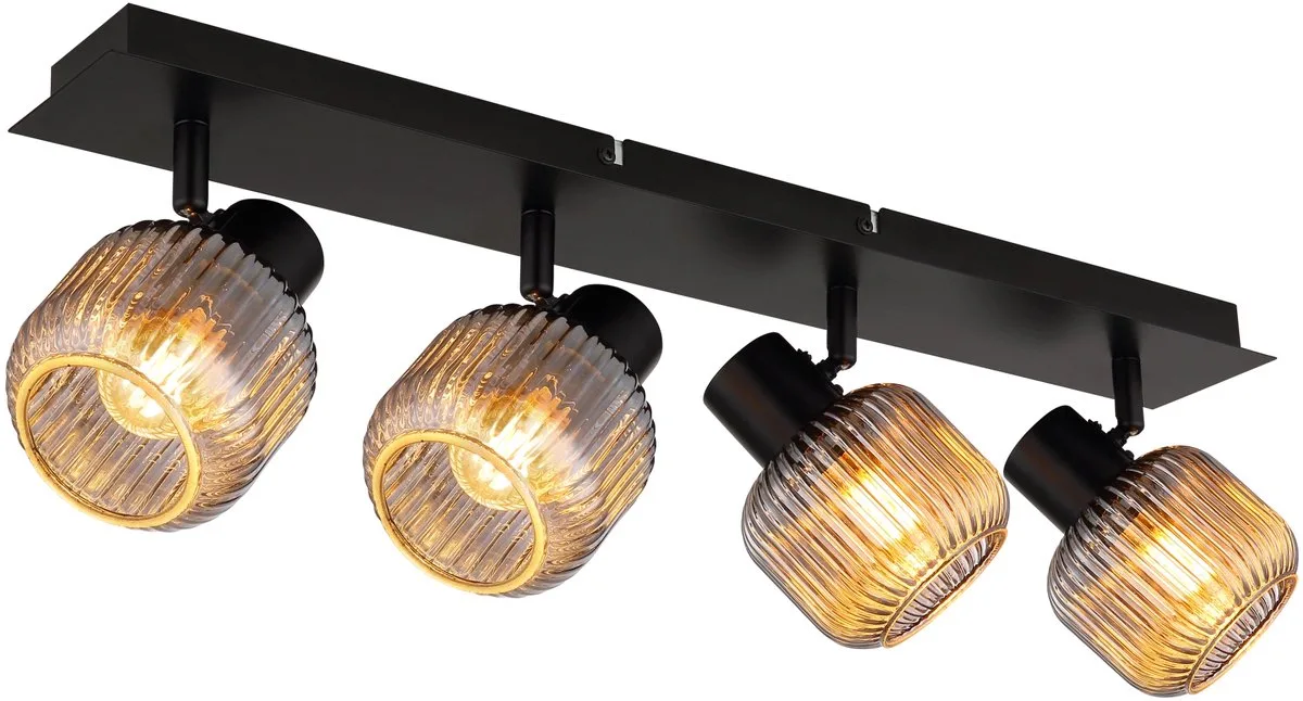 Plafondspot 4 vlammen woonkamerlamp plafondlamp rookglas verstelbaar, 4x E14, LxH 69,5 x 13,7 cm de Globo en Noir – photo produit