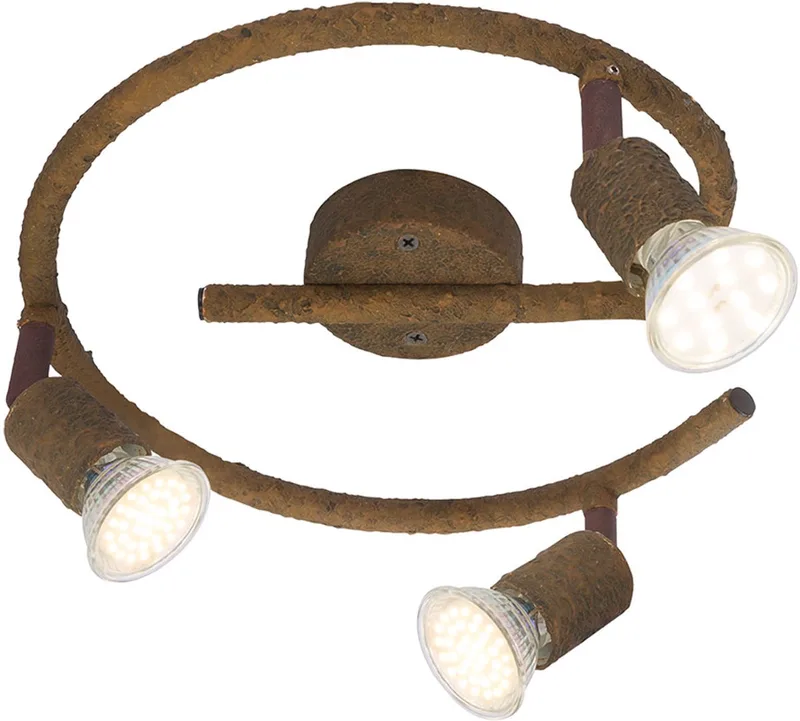 Plafondspot LED plafondlamp Binnen spotverlichting drie beweegbare spots, roestkleurig metaal, e-vormige arm, x H 28 x 15 cm de Globo en Marron – photo produit