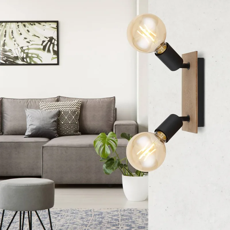 Plafondspot Martha met houtplaat, 2-lamps van Globo in Zwart, Bruin – productfoto