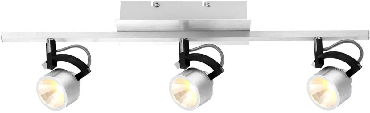 Plafondspot met verstelbare spots LED plafondlamp zwart Woonkamerlamp Plafondlamp 3 vlammen, geborsteld aluminium, 3x 5W 3x 330lm warm wit, LxH 60,4 x 15,8 cm de Globo en Argent – photo produit