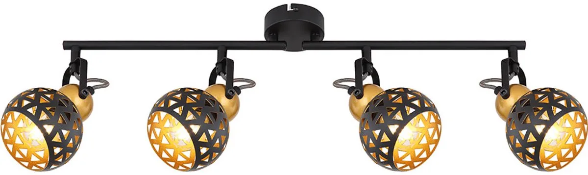 Plafondspot Spotlight woonkamerlamp Plafondlamp Eetkamerlamp Lampenkap met gestanste gaten, metaal zwartgoud, 4x E14 stopcontacten, LxBxH 60x10x17,5 cm von Globo in Schwarz – Produktfoto