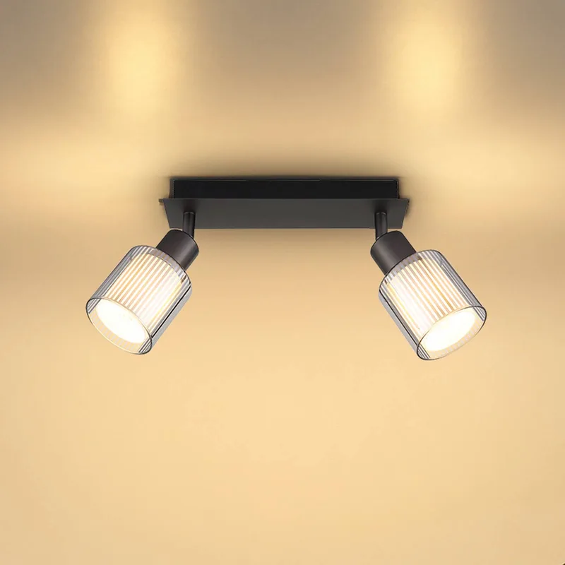 Plafondspot Villegas, zwart/grijs, glas, 28 cm lang, E14 van Globo in Zwart, Grijs – productfoto