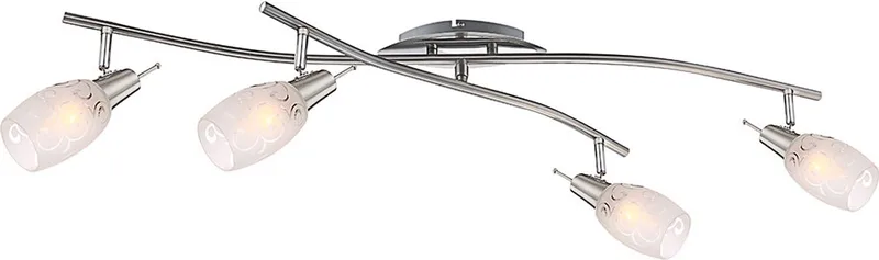 Plafondspot woonkamerlamp eetkamerlamp hallamp, metaal glas nikkel mat chroom, 4 vlammen E14 spots verstelbaar, L 90 cm von Globo in Silber – Produktfoto