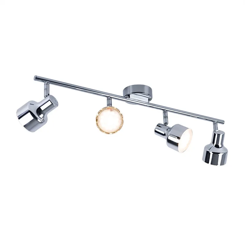 Plafondspot zwenkbare LED plafondlamp spots chroom Plafondlamp 4-lichts, metaal acryl, 4x 4W 320Lm warm wit, LxH 60x12 cm von Globo in Silber – Produktfoto