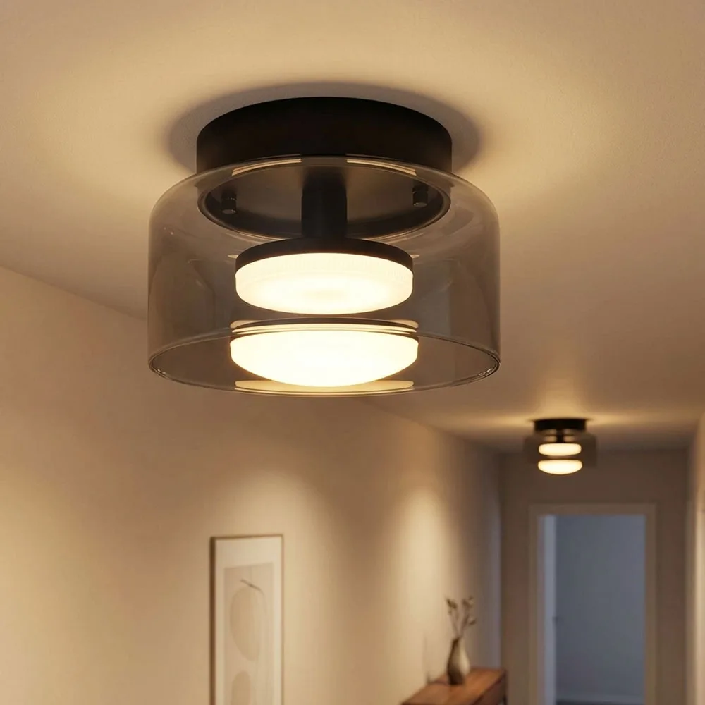 Plafonnier À 2 Led, Lampe De Chambre, Aluminium, H 13 Cm de Globo en Gris – photo produit