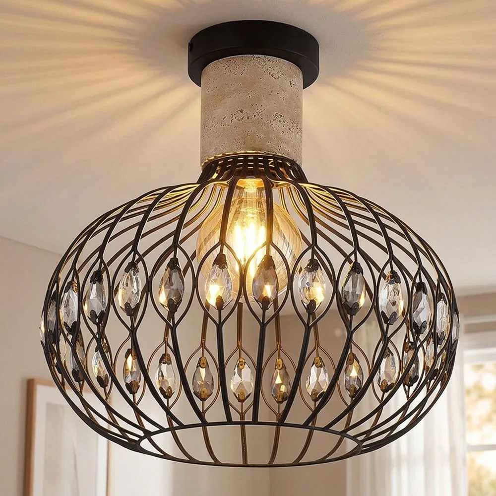 Plafonnier Led, Lampe De Salon, Cristaux, Métal Ø 38 Cm de Globo en Noir – photo produit