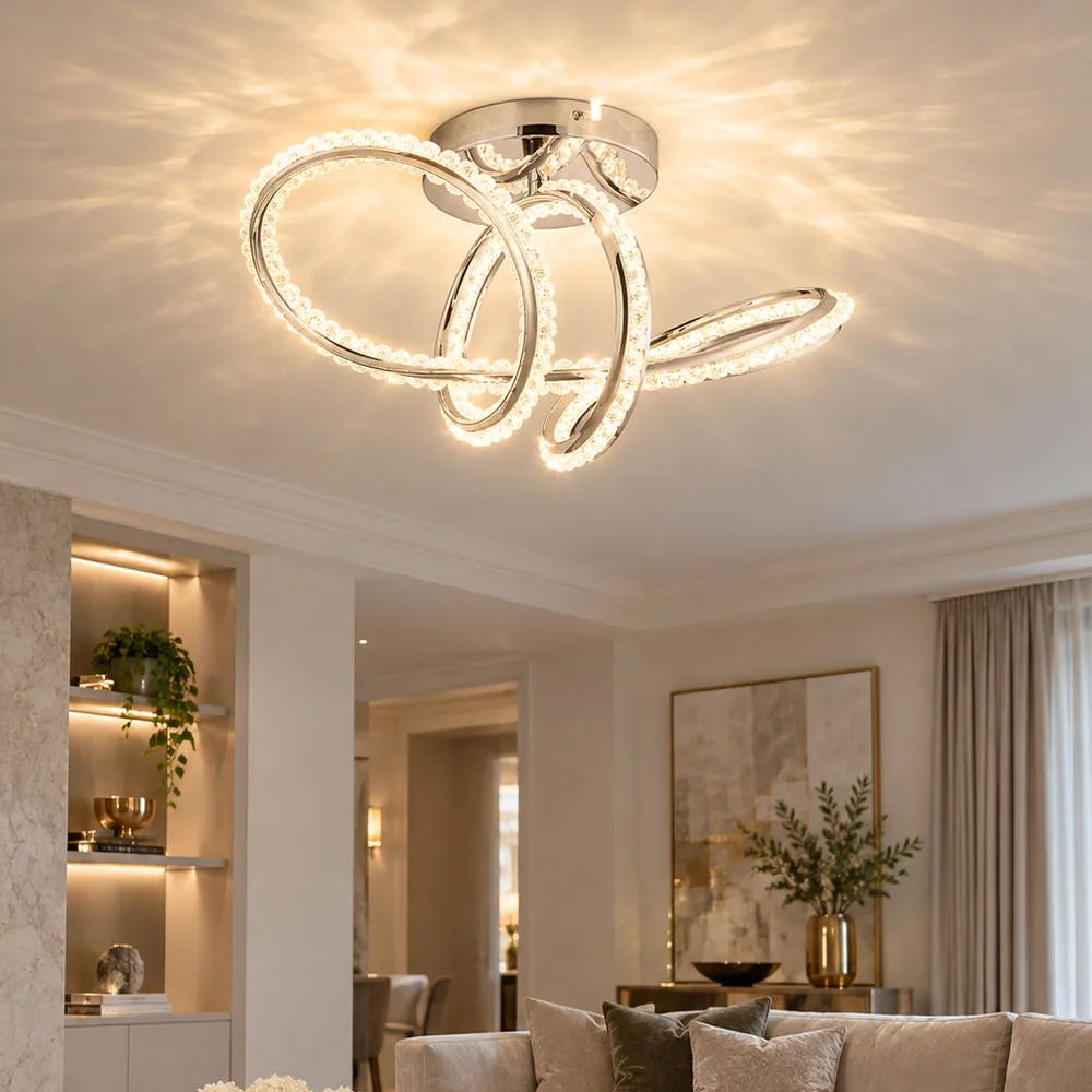 Plafonnier Led, Luminaire De Salle À Manger, Intensité Réglable, Métal Argenté, H 25 Cm de Globo en Gris – photo produit