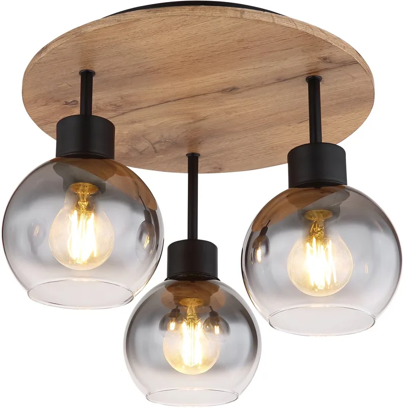 plafonniere - Moitas - zwart - glas - Ø 38cm - E27 - 15656-3DR van Globo in Naturel – productfoto