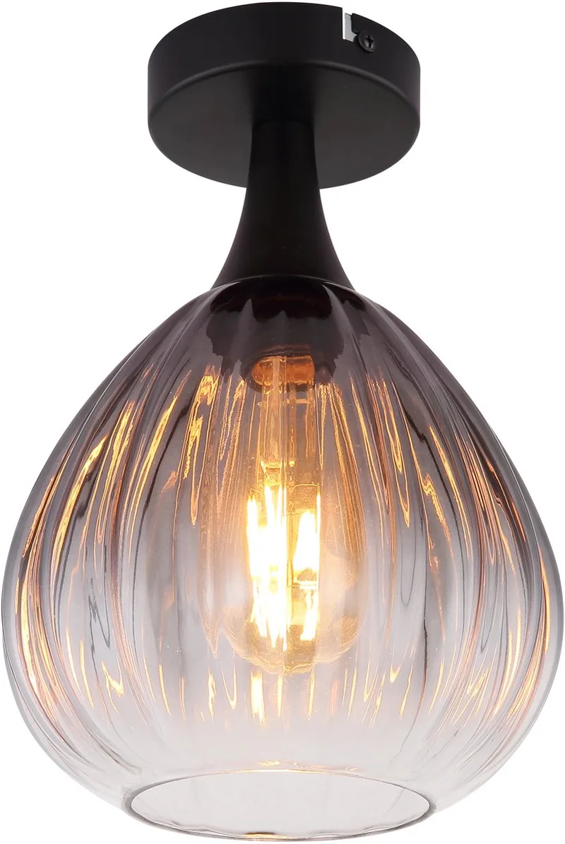 Plafonniere - OLSEN - glas - Ø 20cm - E27 - 15887D van Globo in Zwart – productfoto
