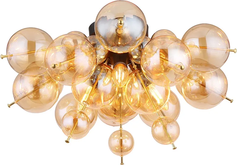 plafonniere - Udo - glas - Ø 55cm - E14 - 15633DA van Globo in Amberkleurig – productfoto