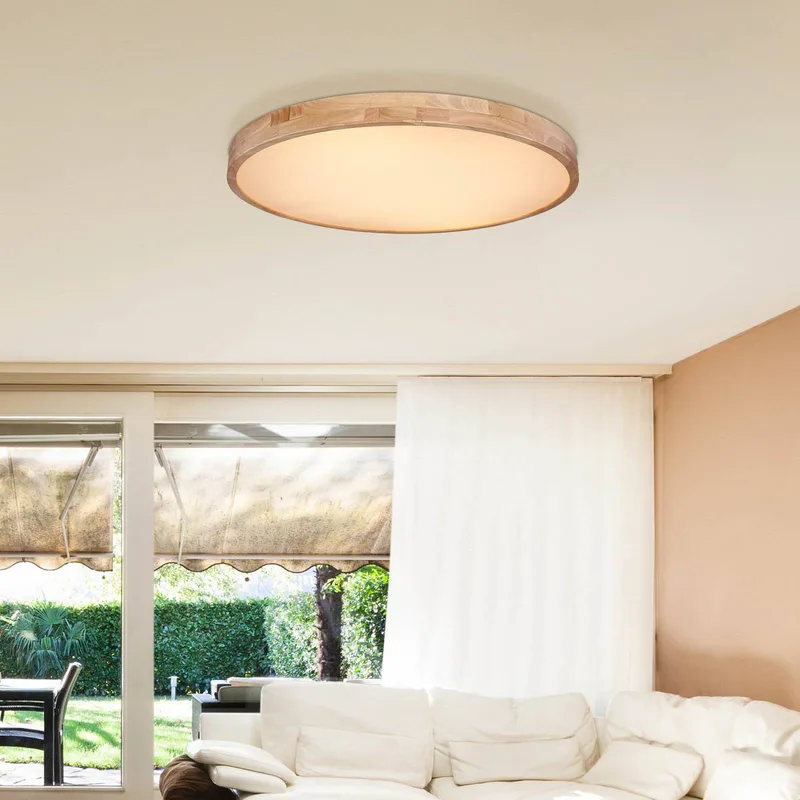 Rainer LED plafondlamp, Ø 80 cm, houteffect, metaal, CCT van Globo in Bruin – productfoto