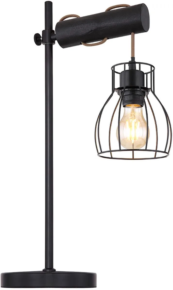 Retro tafellamp hout tafellamp woonkamer leeslamp verstelbaar raster design lampenkap, 1x E27, LxH 33 x 55 cm de Globo en Noir – photo produit