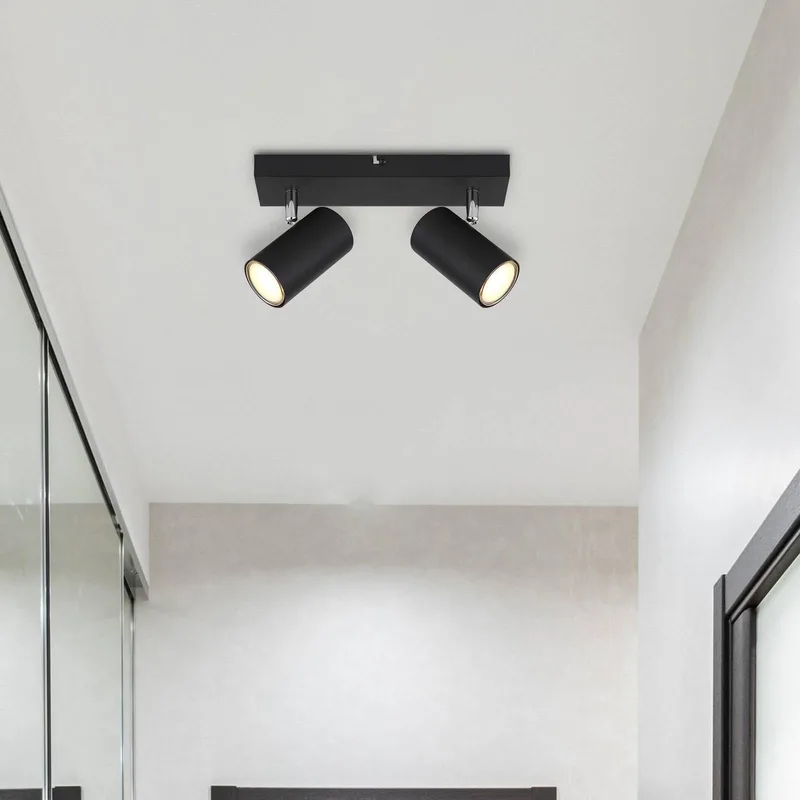 Robby plafondspot, lengte 26 cm, 2-lamps, metaal de Globo en Noir – photo produit
