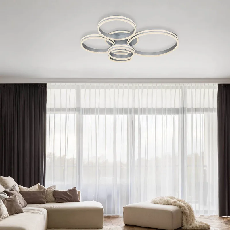 Rubio LED plafondlamp, lengte 114 cm, grijs, CCT, 5-lamps från Globo i Grå, Vit – produktbild
