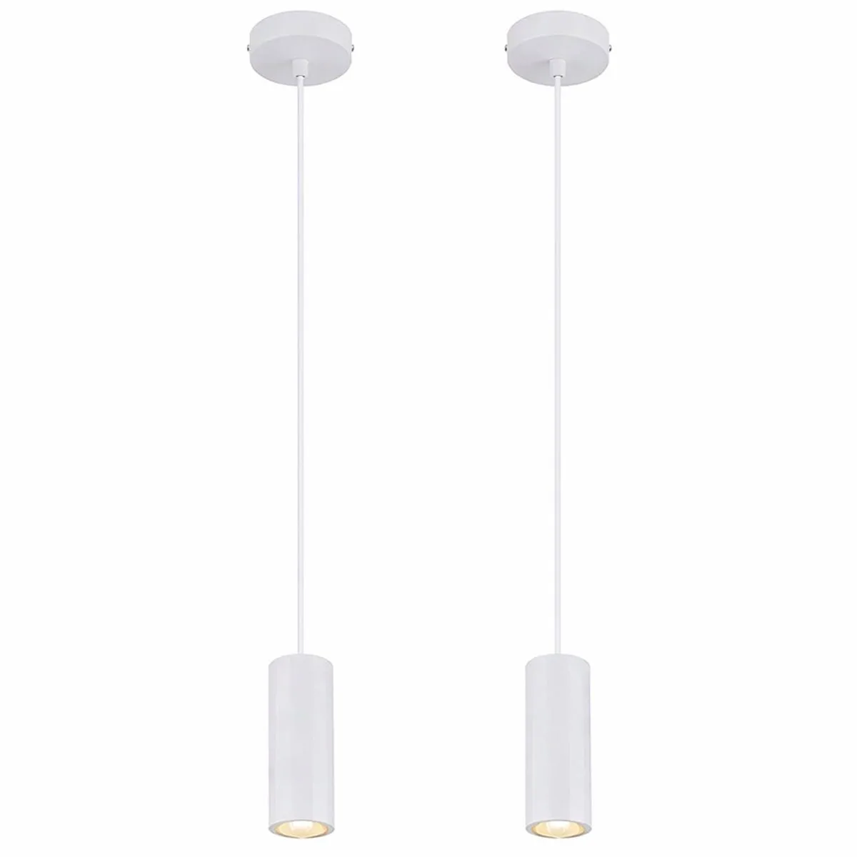 Scandinavische hanglamp Hanglampen Woonkamer Moderne hanglamp enkele vlam, metaal MDF hout look, 1x GU10 fitting, LxBxH 10x10x120 cm, set van 2 von Globo in Weiß – Produktfoto
