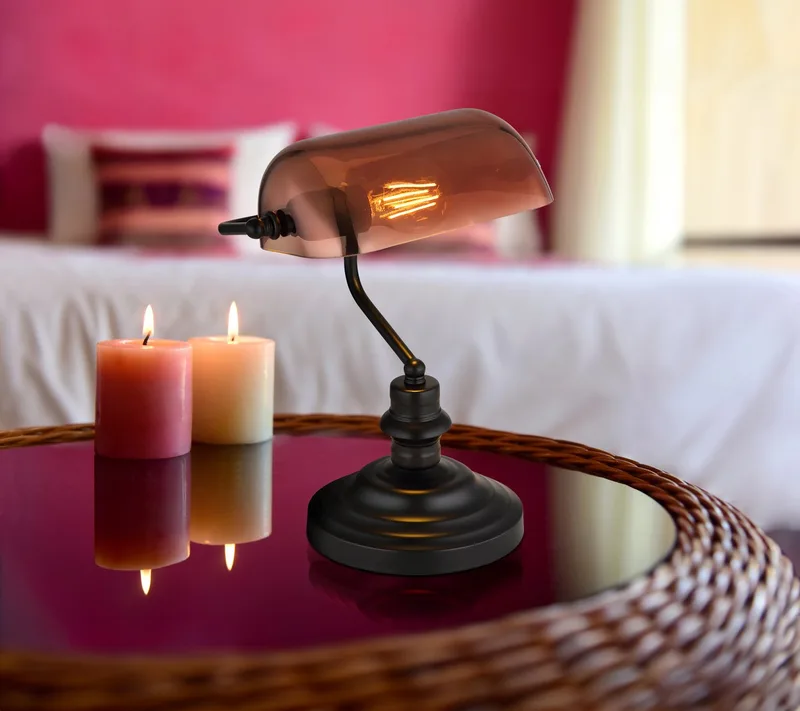 Schreibtischlampe ANTIQUE, ohne Leuchtmittel, Klassische Schreibtischleuchte, Antik-look Tischleuchte, Bankerlamp fra Globo i Brun, Sort – produktbillede 2 af 5