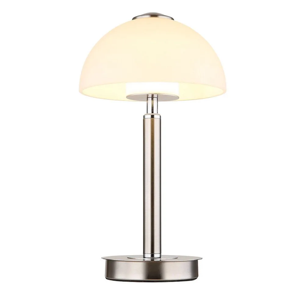 Schreibtischlampe, LED-Leuchtmittel fest verbaut, Warmweiß, Tischleuchte Touchdimmer Nachttischlampe Pilz LED Beistellleuchte Glas by Globo in Silver – product photo