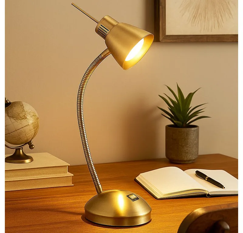 Schreibtischlampe, Leuchtmittel inklusive, Warmweiß, Tischleuchte Beistelllampe Bürolampe LED Nachttischlampe flexibel 44cm von Globo – Produktfoto