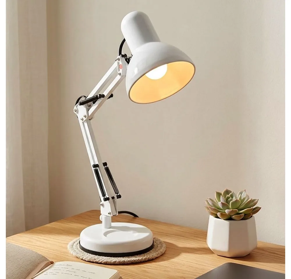 Schreibtischlampe, Leuchtmittel nicht inklusive, Tischlampe Tischleuchte Schreibtischlampe Höhenverstellbar H 59cm von Globo in Weiß – Produktfoto