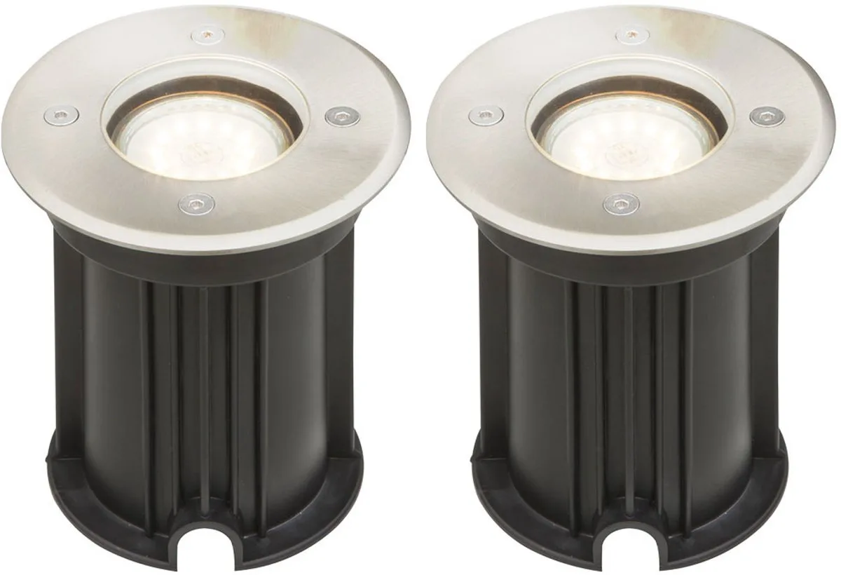 Set van 2 buiten inbouwspots tuinpad grondverlichting roestvrij staal garage oprit spots IP65 lampen von Globo in Silber – Produktfoto