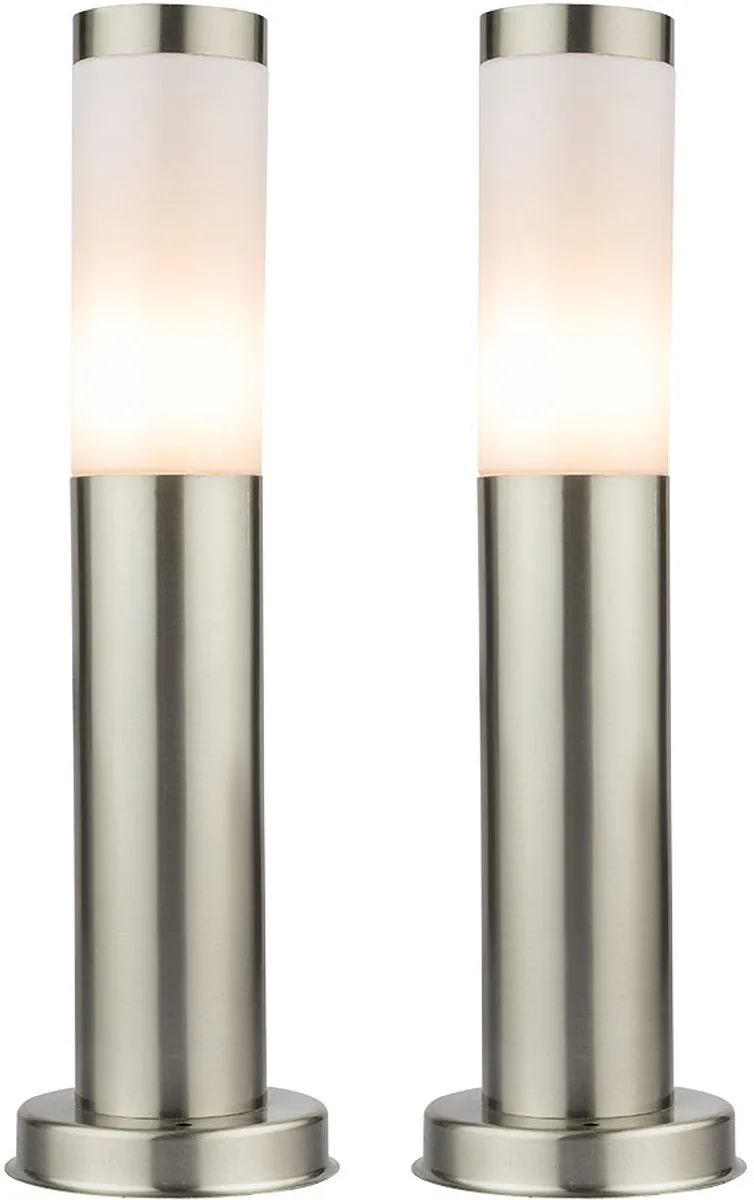 Set van 2 design staande roestvrijstalen lampen wit lampvoet 1x E27 balkon gazon by Globo in Silver – product photo