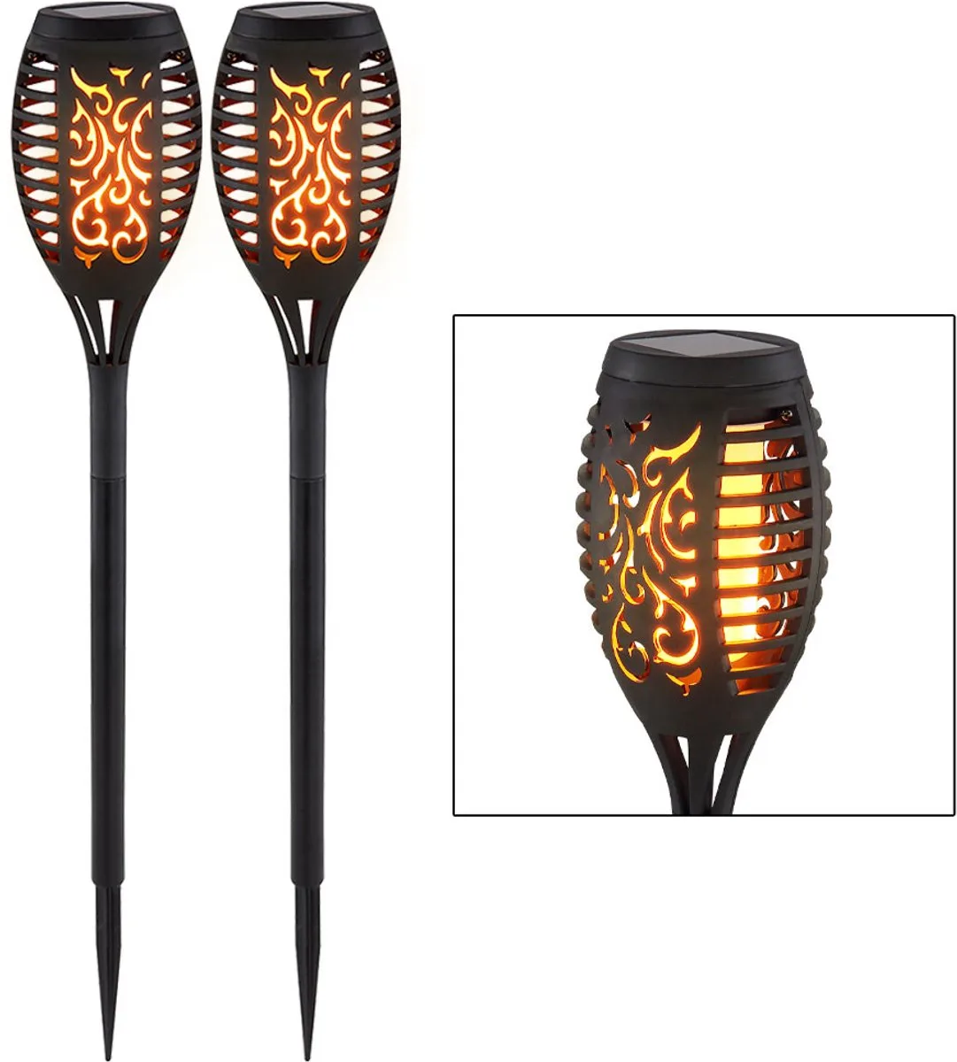 Set van 2 LED solar buiten plug-in lampen brandeffect decor ponsen tuinpad decoratie aarde spike lichten de Globo en Noir – photo produit