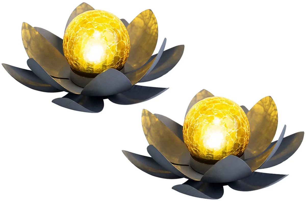 Set van 2 LED solar buitenlampen lotusbloemen tuinverlichting waterlelie design verlichting 25 cm de Globo en Gris – photo produit