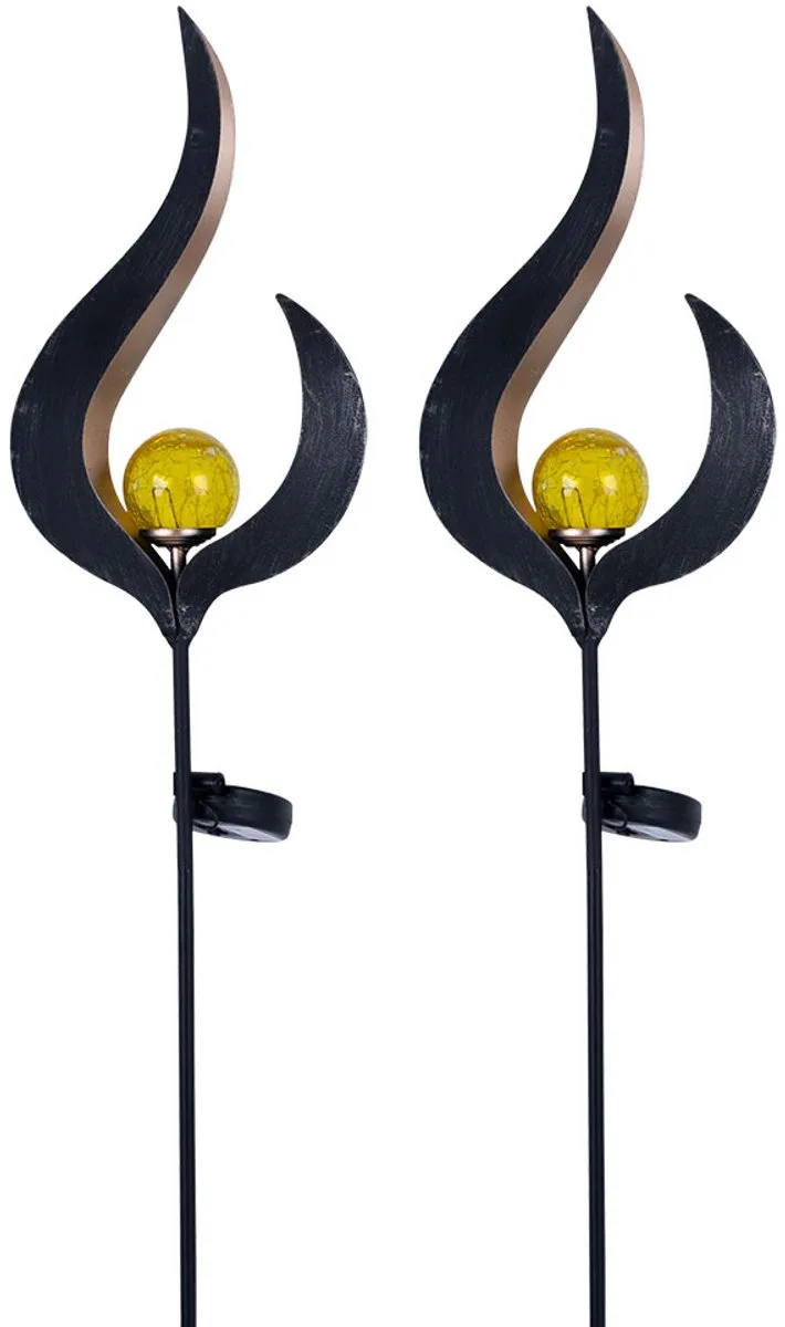Set van 2 LED zonne-energie lampen buitenverlichting decoratie plug-in lampen vlam ontwerp von Globo in Bronze – Produktfoto