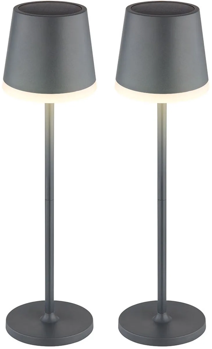Set van 2 solar LED tafellamp buitenlamp tuinlamp terraslamp, metaal kunststof gesatineerd, spatwaterdicht oplaadbare batterij, 50 lm warm wit, H 41 cm de Globo en Anthracite – photo produit