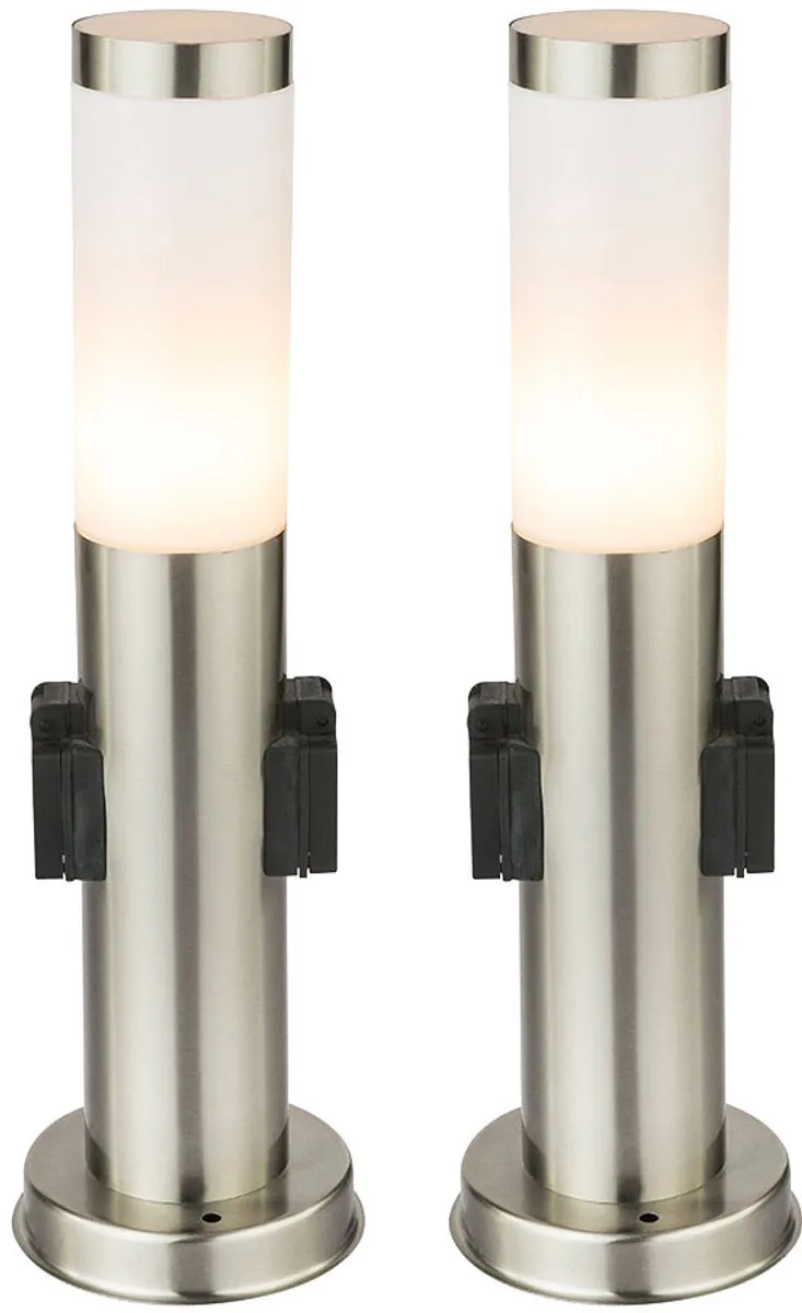Set van 2 staande lampen roestvrij staal park tuinspot IP44 2x fitting in set inclusief LED lampen de Globo en Argent – photo produit