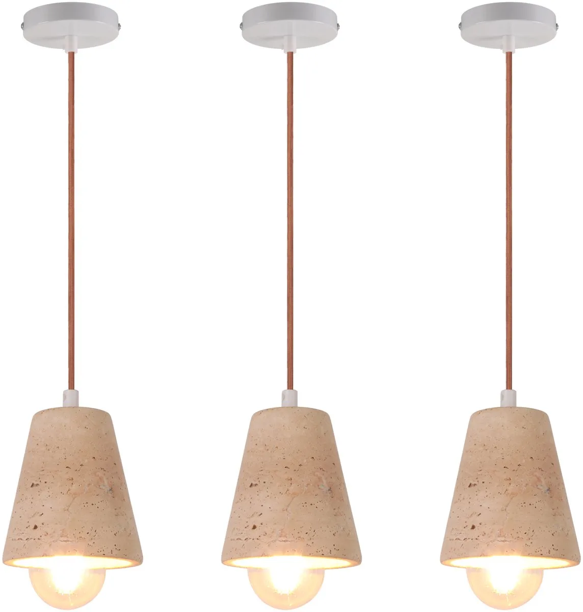 Set van 3 Hanglamp Moderne Steen E27 Kroonluchter Woonkamer Plafondlamp voor Slaapkamer Keuken von Globo in Beige – Produktfoto