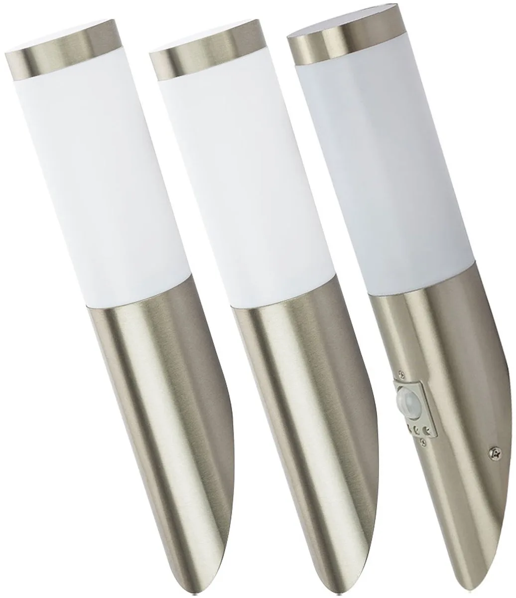 Set van 3 LED buitenwandlampen bewegingsmelder terrasverlichting roestvrij staal gevelverlichting de Globo en Argent – photo produit
