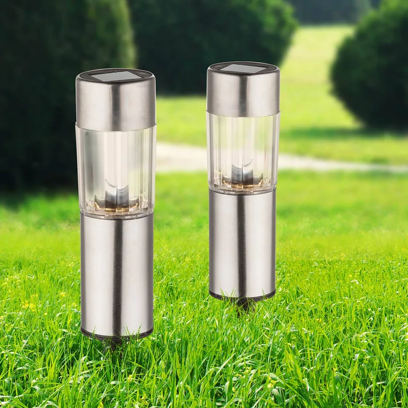 Set van 4 - Aro LED-solar-sfeerlamp met aardspies van Globo in Roestvrijstaal, Helder – productfoto