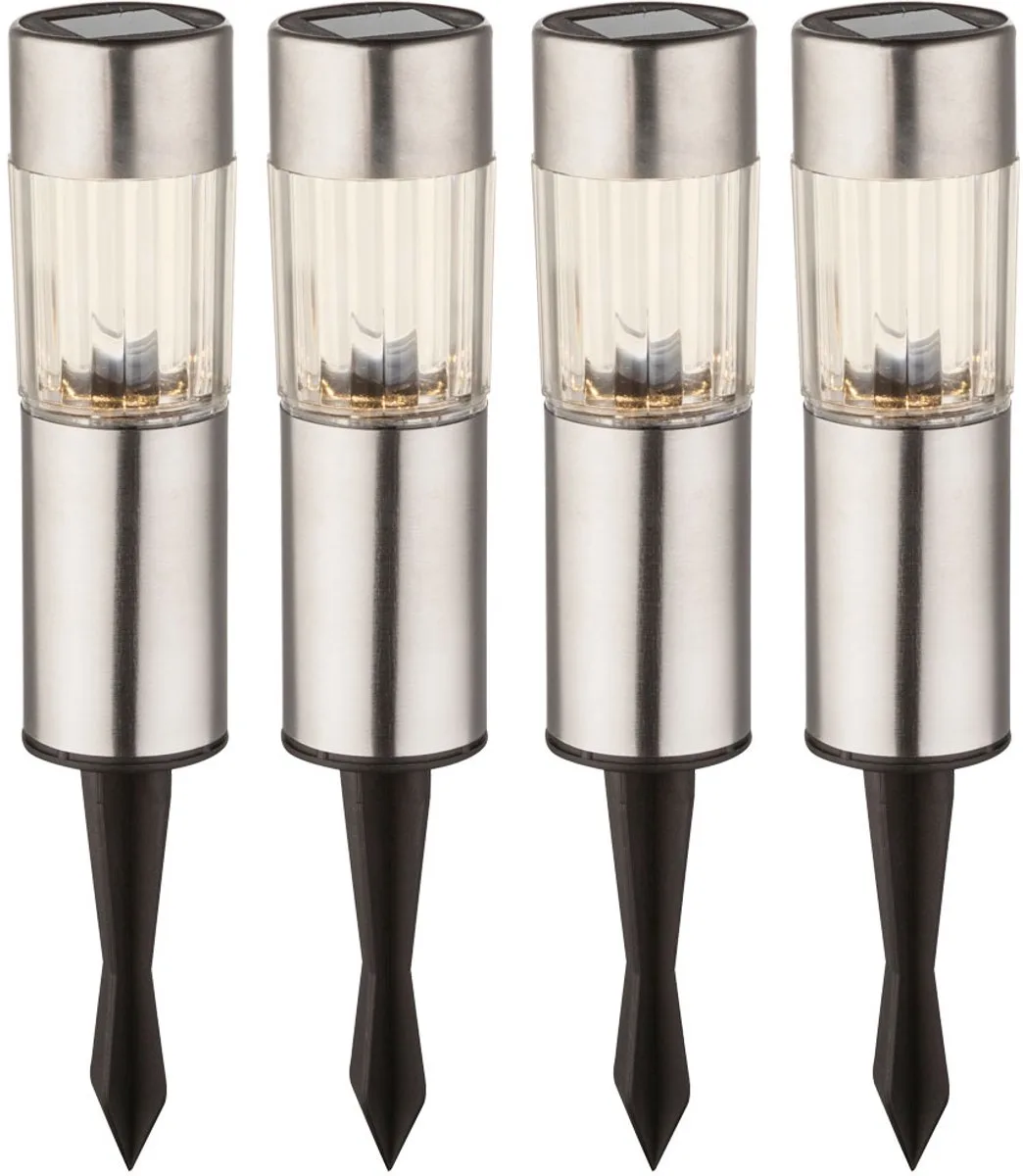 Set van 4 LED roestvrij stalen solar lampen plug-in lampen grond spike buitenverlichting oplaadbare batterij de Globo en Argent – photo produit