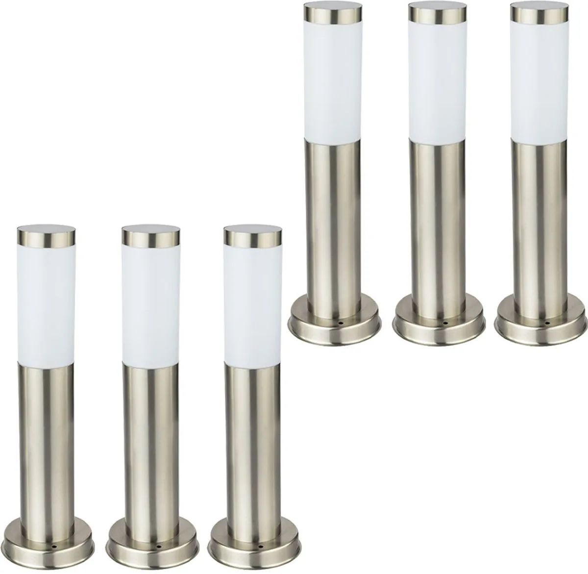 Set van 6 LED outdoor vloerlamp padlamp roestvrij staal tuinlamp vloerlamp 6x E27 LED warm wit, hoogte 45 cm von Globo in Silber – Produktfoto