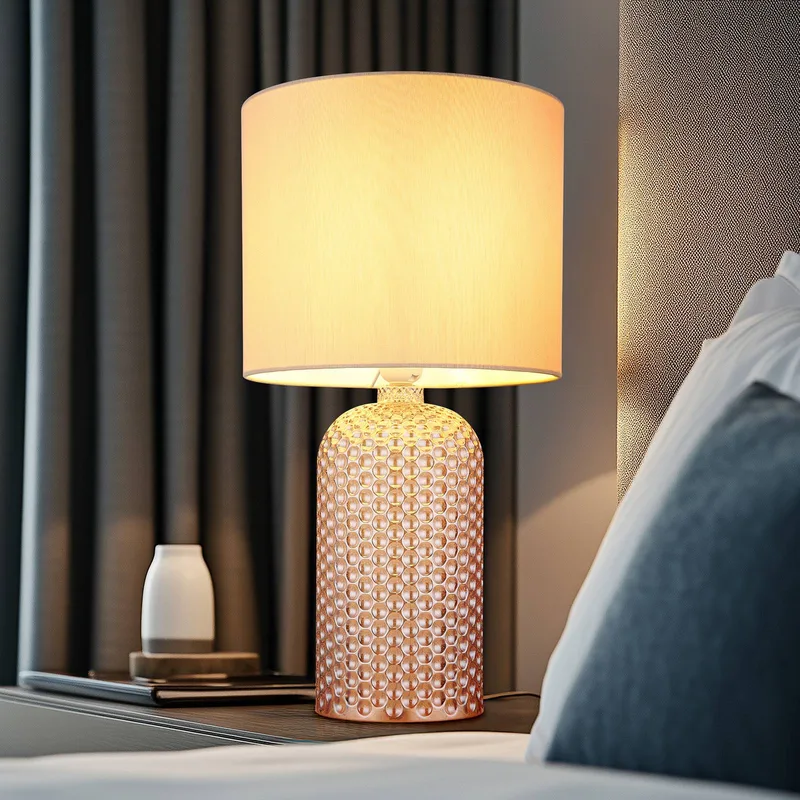 Sofia tafellamp, hoogte 50 cm, stof/glas van Globo in Crèmekleurig – productfoto