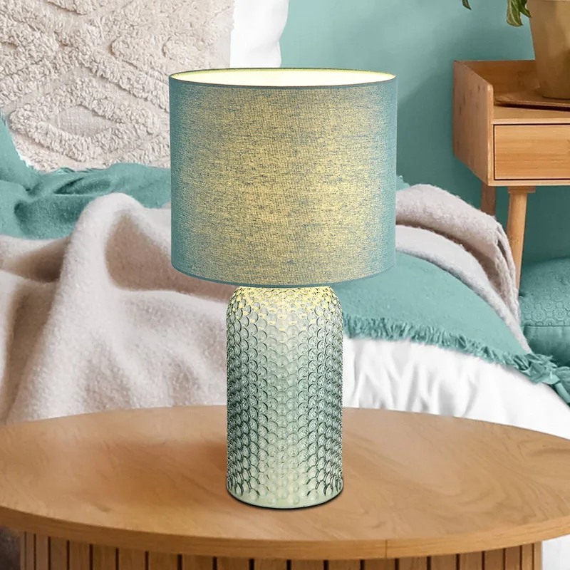 Sofia tafellamp, hoogte 50 cm, stof/glas van Globo in Lichtgroen – productfoto