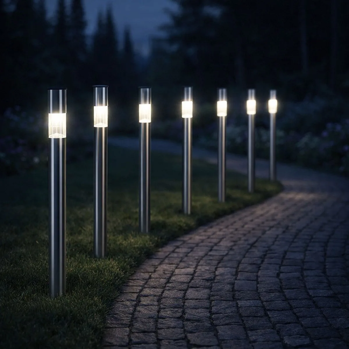 Solar buitenlamp grondspies insteeklamp solarlamp rvs padverlichting insteeklamp, 0,07 watt LED lamp, H 70 cm, set van 6 von Globo in Silber – Produktfoto
