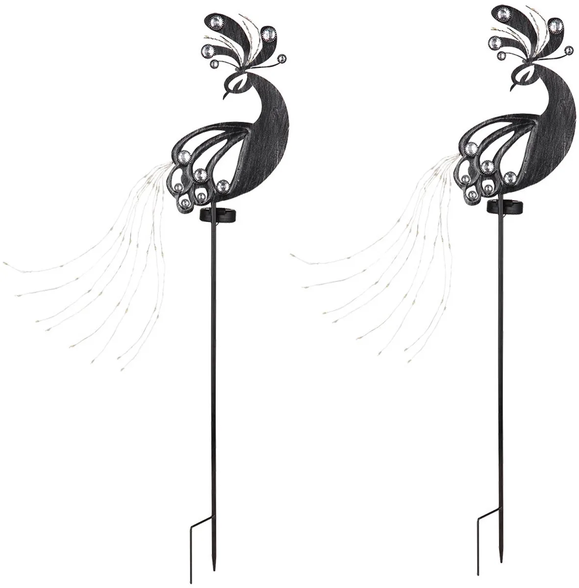 Solar plug tuin insteeklamp solar lamp voor buiten tuindecoratie pauw design, metaal kunststof, LED 3000K, LxBxH 17,5x4,5x88 cm, set van 2 van Globo in Zwart – productfoto