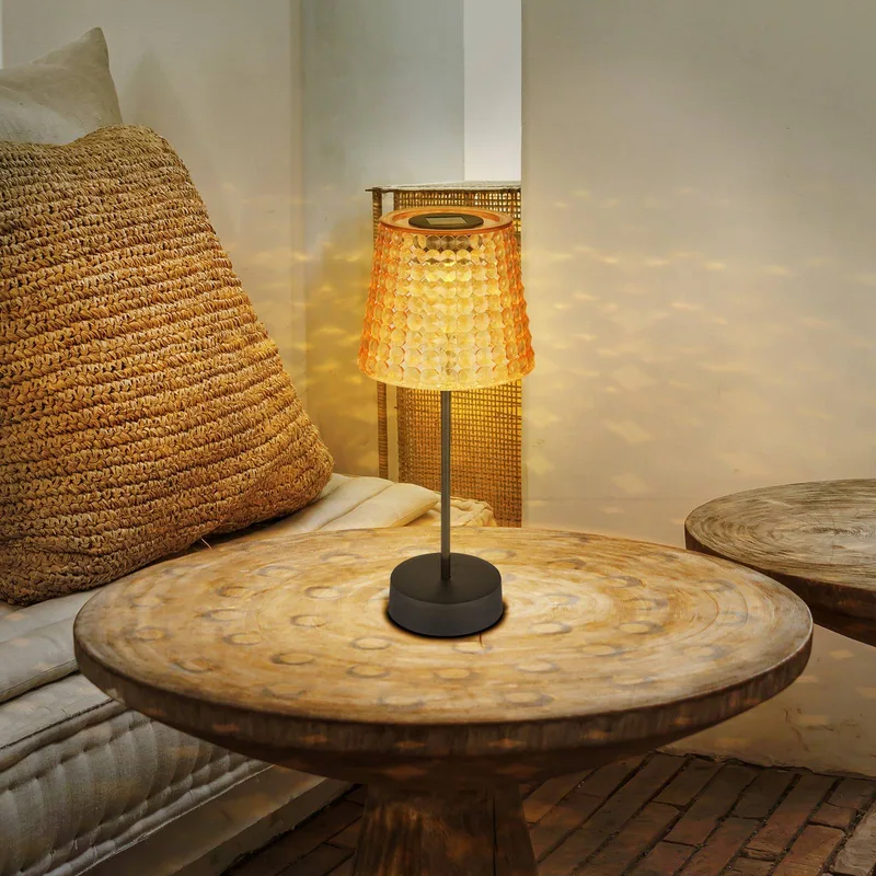 Solar-tafellamp 36634-2A in 2 per set zwart/amber de Globo en Mat zwart, Amber – photo produit