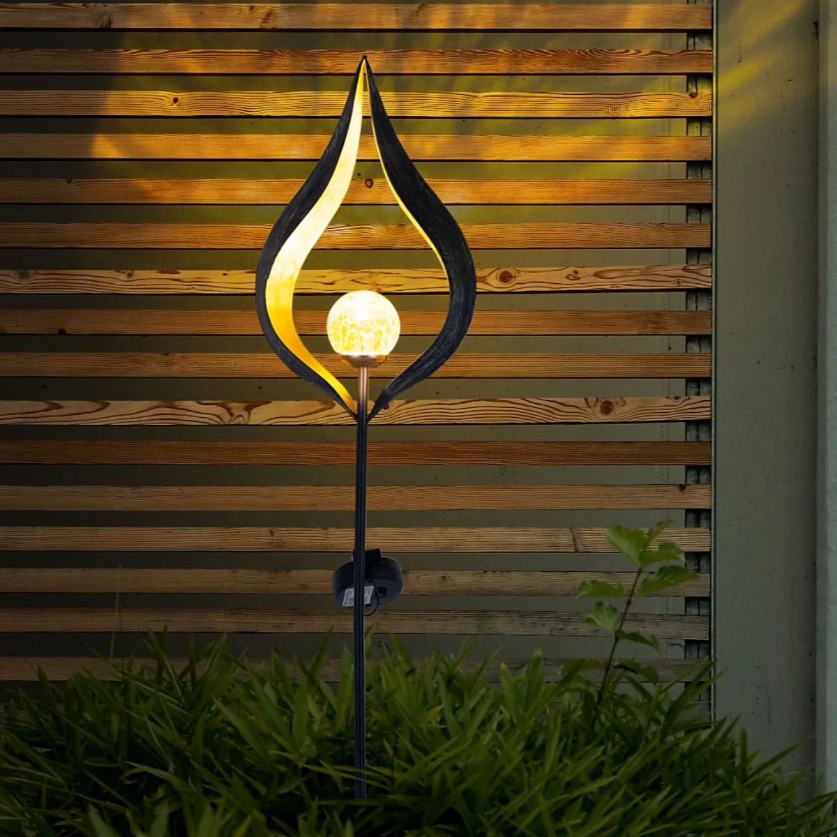 Solarlamp blauw zilver buitenlamp solar tuindecoratie vlam solarlamp, craquelé glas metaal, LxBxH 17,5x6x90 cm, set van 2 de Globo en Bronze – photo produit
