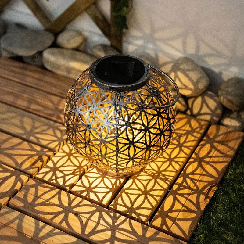Solarlamp buiten solarlamp oosterse LED solar lantaarn buiten, lichteffect levensbloem, 1x LED warm wit, DxH 20x29 cm, terras tuin von Globo in Silber – Produktfoto