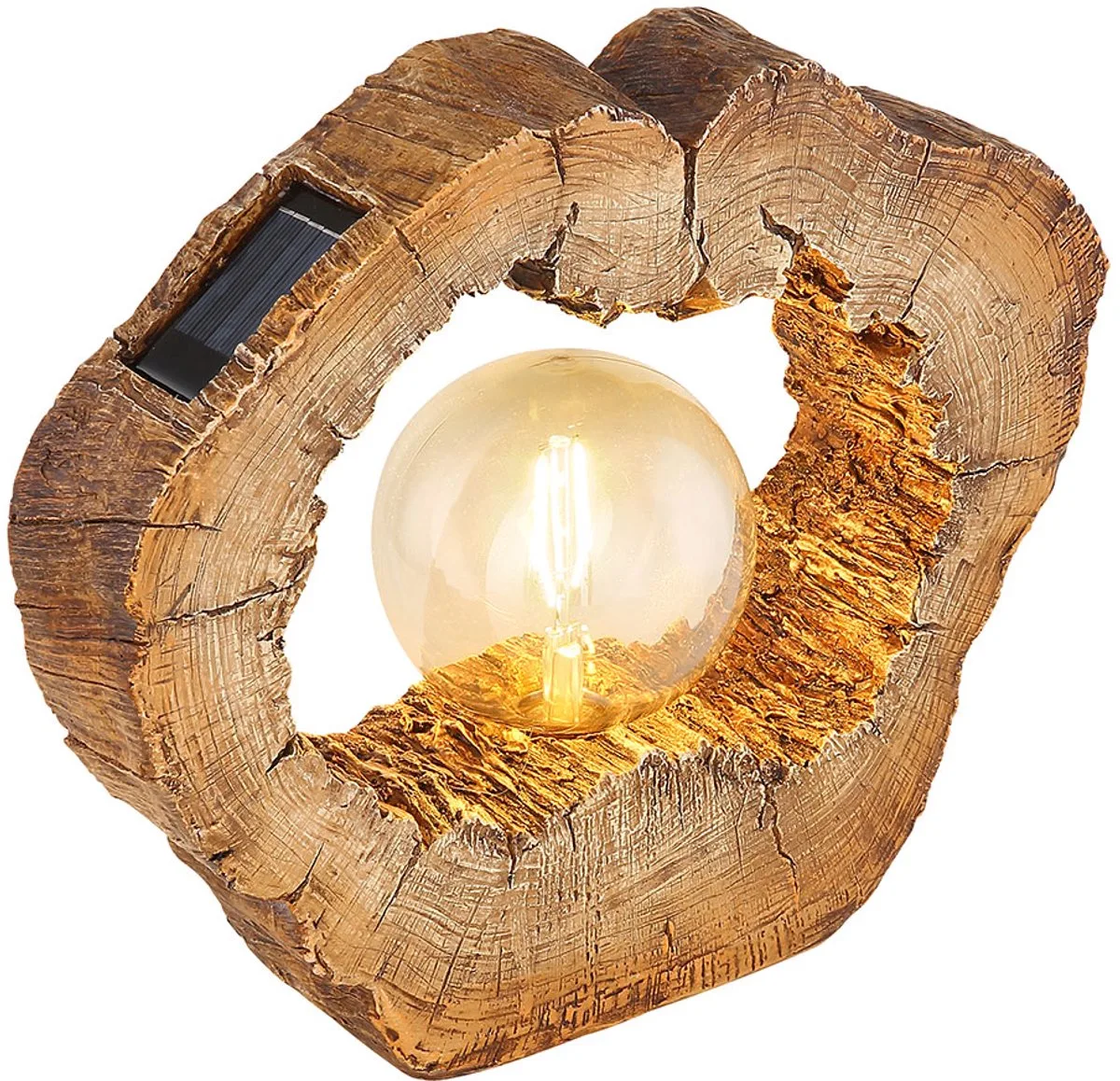 Solarlamp buiten tuin solarlamp LED solar buitenlamp tuindecoratie boomschijf houtlook kunststof, 1x LED warm wit, LxBxH 30,5x8,5x25,5 cm von Globo in Braun – Produktfoto