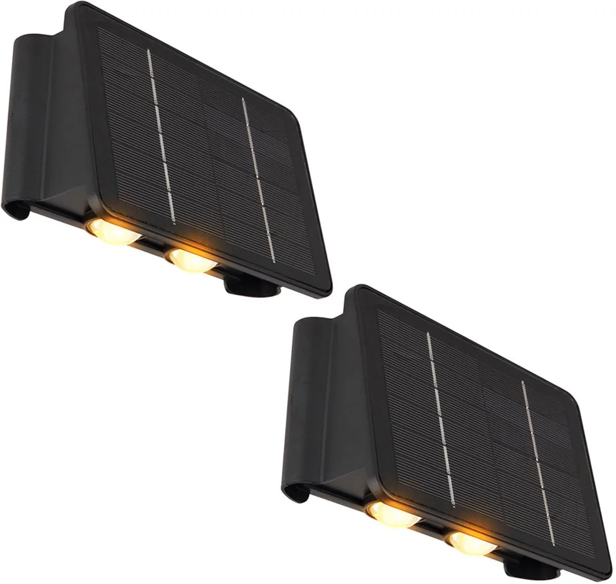 Solarlamp buitenlamp balkon wandlamp hoekige tuinlamp batterij huis muur weerbestendig, 1x LED 40lm 3000K, LxBxH 17x10,8x6,4 cm, set van 2 de Globo en Noir – photo produit