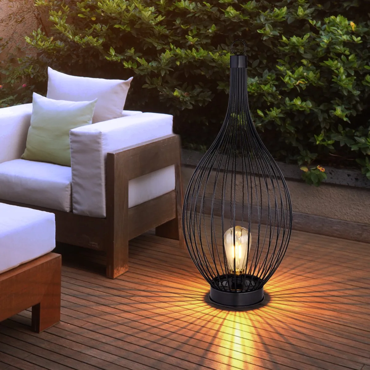 Solarlamp buitenlamp hanglamp LED vloerlamp lantaarn terras kooi gloeidraad, metaal oplaadbare batterij, 1x LED, DxH 25x57 cm, set van 2 von Globo in Schwarz – Produktfoto