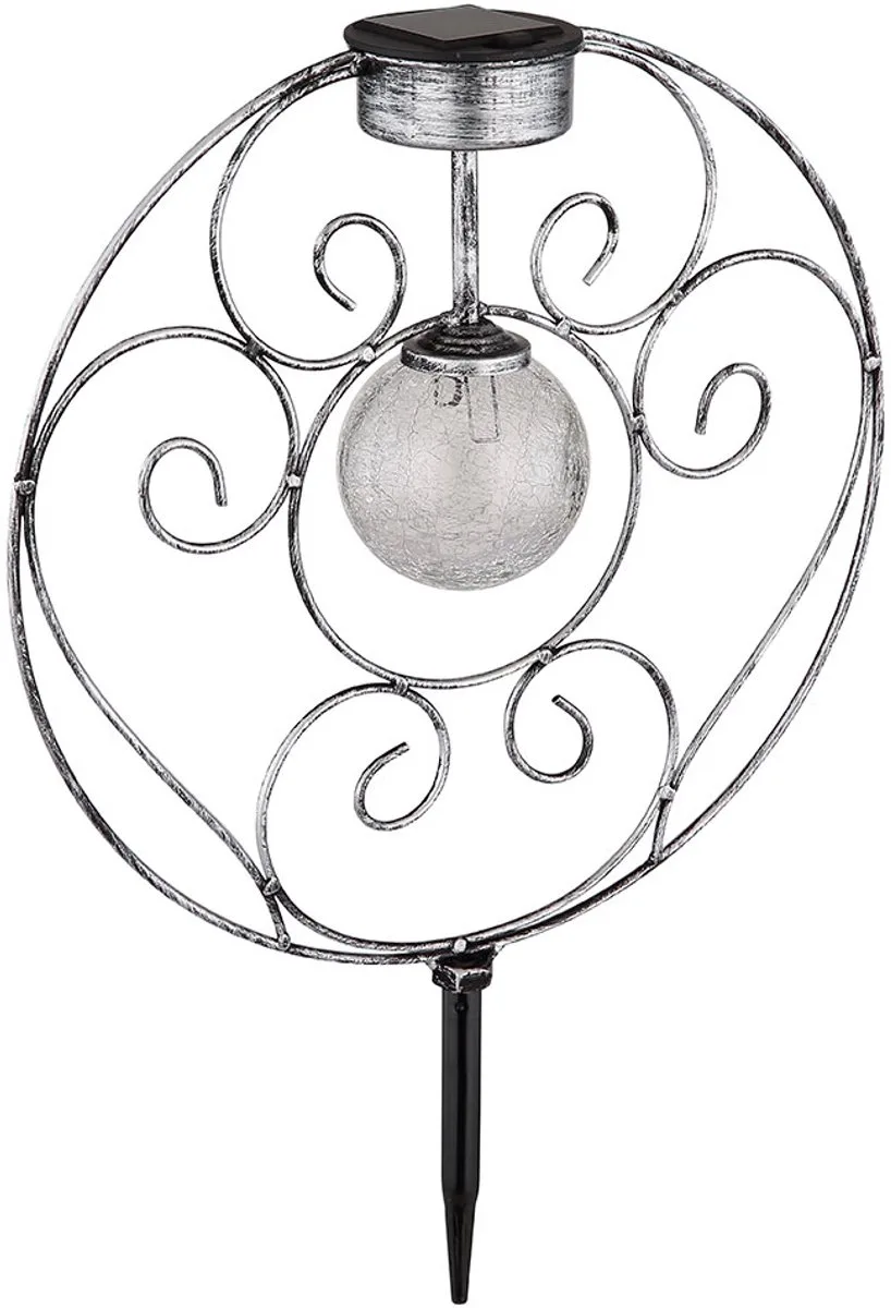 Solarlamp oosterse glazen bol decoratief licht tuinlamp solar solar licht metaal voor buiten, metalen glas, grondspies, 1x LED 0.06W warm wit, LxBxH 30x8.5x41 cm von Globo in Silber – Produktfoto