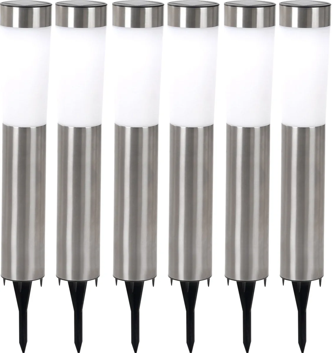 Solarlamp RVS buitenlamp grondspies solar plug-in lamp tuinlamp, LED 0.06W, DxH 7.5x56 cm, set van 6 de Globo en Argent – photo produit