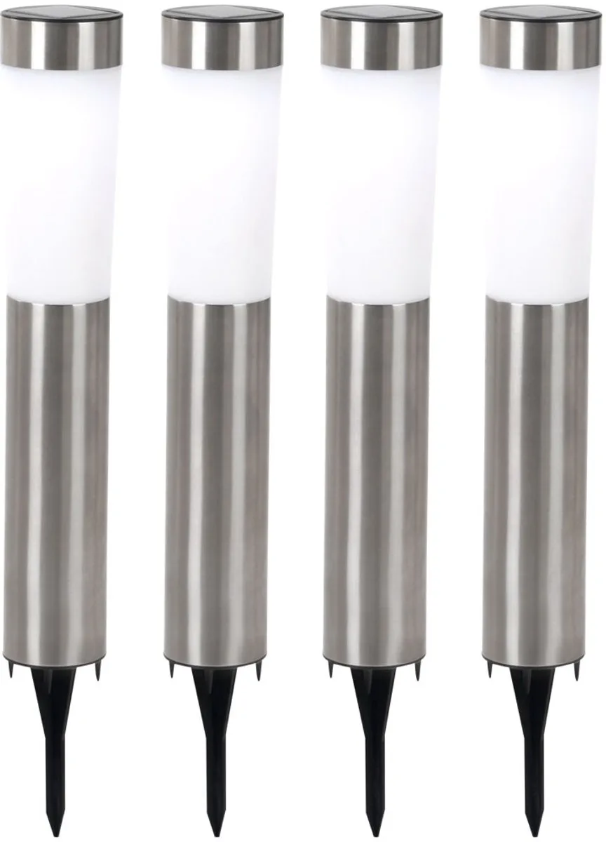 Solarlamp RVS buitenlamp grondspies solar plug-in lamp tuinlamp, LED 0.06W, DxH 7.5x56 cm, set van 4 de Globo en Argent – photo produit