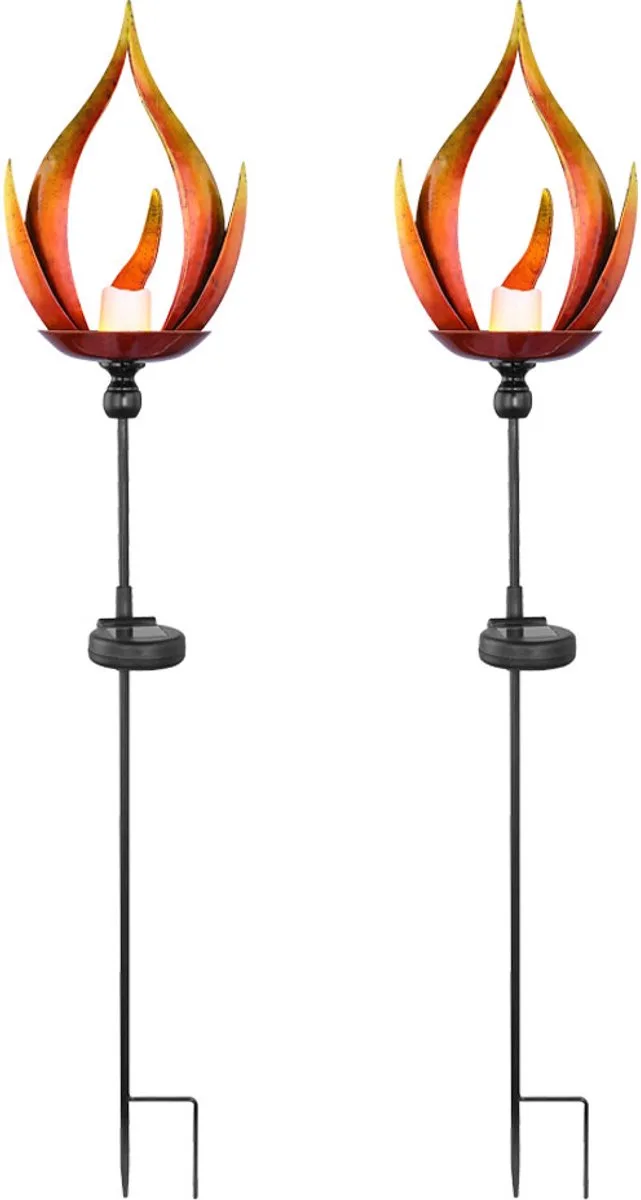 Solarlamp Solarlamp Buitenlamp Vlammende tuinlamp Entree, metaal 1x LED, DxH 18x93 cm, set van 2 de Globo en Noir – photo produit